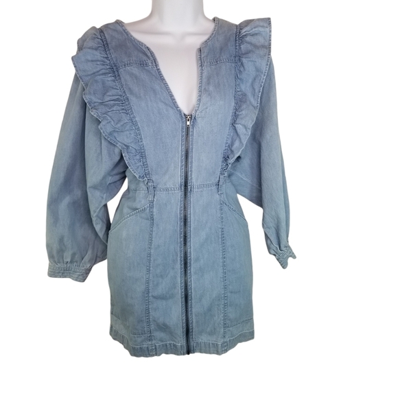 Free People Imogene Frilll Chambray denim mini dress - Picture 6 of 16